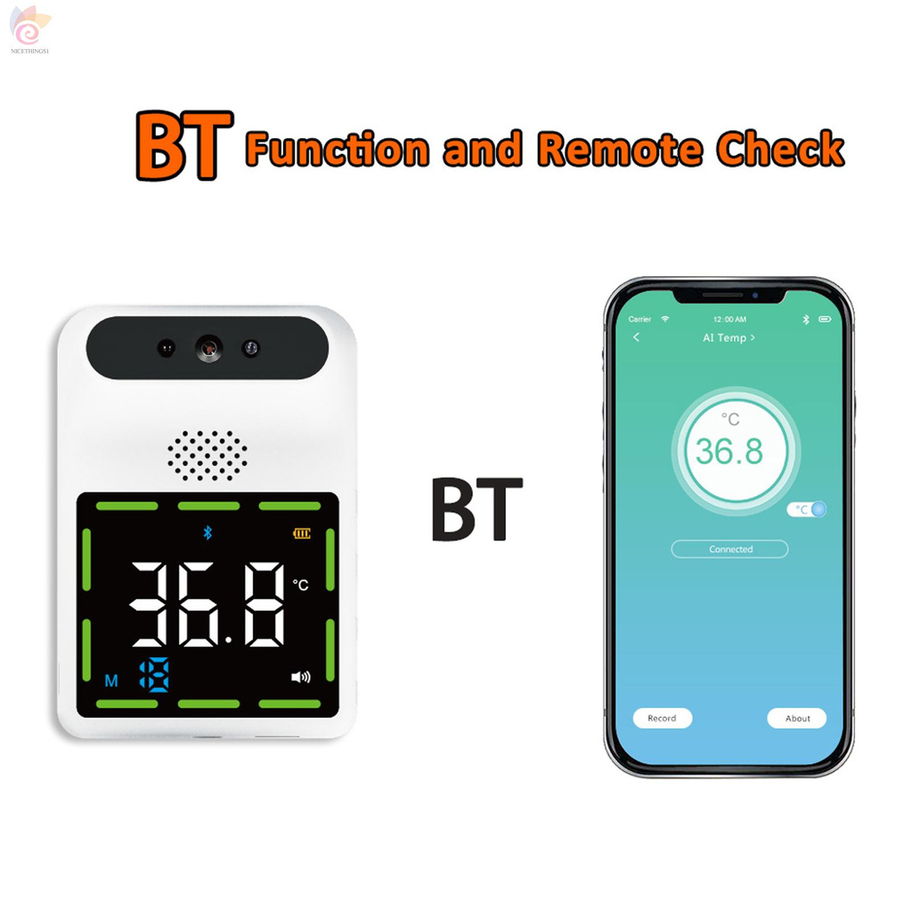 ET K3 Mini Large Color High Definition Display Screen Thermometer High Accuracy BT Voice Alarm Function Multi Language Broadcast Infrared Non-Contact Wall Mounted Thermometer Multipurpose Instant Reading Digital Measuring Tool