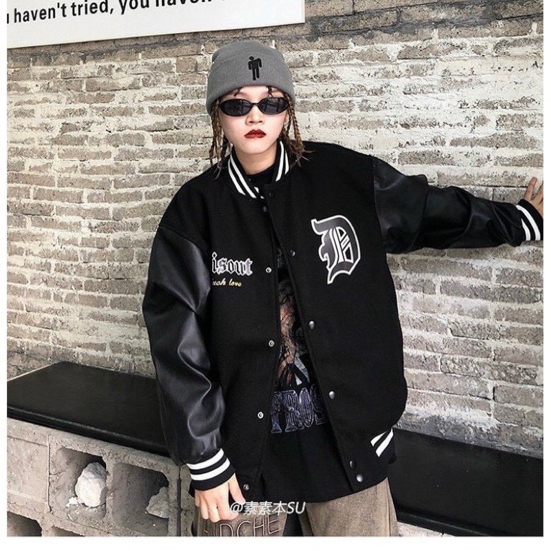 Áo Bomber Phối Tay Da Hình Ôto 🦋 Áo Khoác Nam Nữ Unisex Dáng Rộng Cúc Bấm 🦋