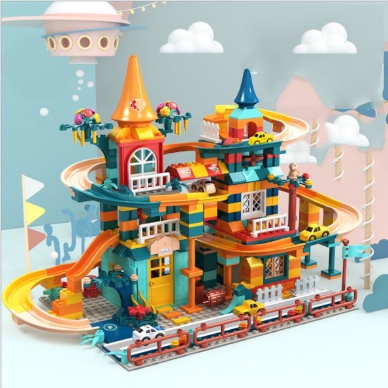 Lego cầu trượt Toà lâu đài tặng kèm đế ghép (Nhựa nguyên sinh an toàn cho bé )