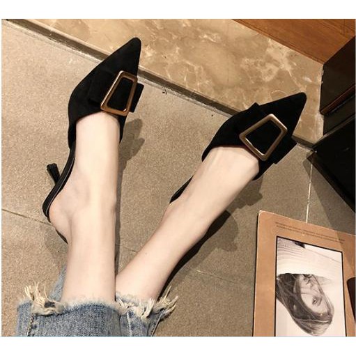 Sục nơ đính khuy họa tiết da báo gót 7,5cm - MS 47