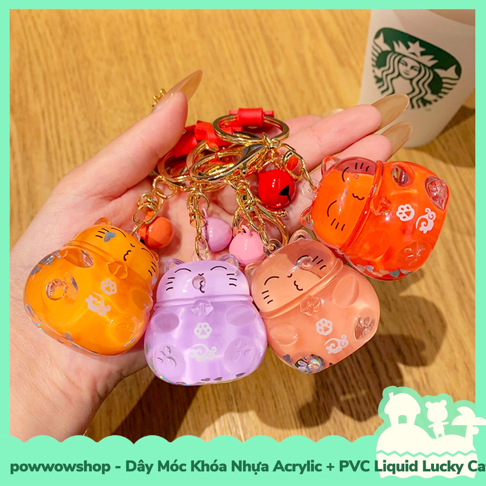 [Sẵn VN - Hỏa Tốc] Dây Móc Khóa Nhựa Acrylic + PVC Liquid Mẫu Mèo May Mắn Lucky Cat