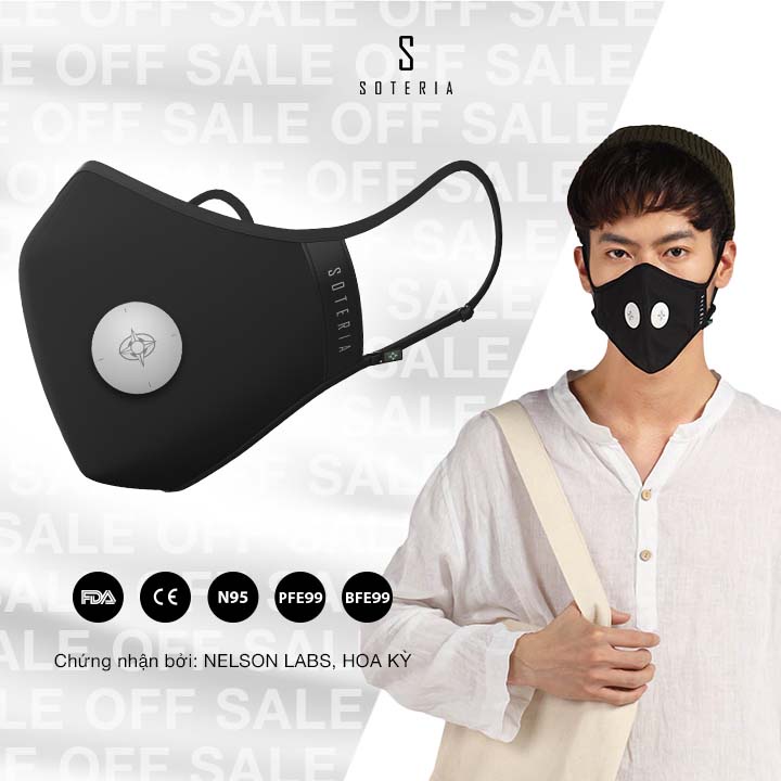 Khẩu trang tiêu chuẩn Quốc Tế Soteria Pro Mask,  bộ lọc bụi mịn N95 BFE PFE 99 đến 0.1 micromet - Size S,M,L