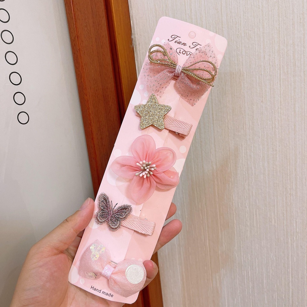 Set 5 Kẹp Tóc Nơ Xinh Xắn Dành Cho Bé Gái