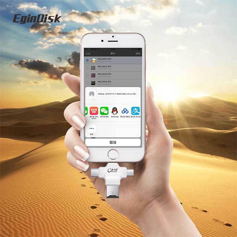Card Reader 4 in 1 Micro Usb / Lightning / Type C / Usb For iPhone & Android Phone