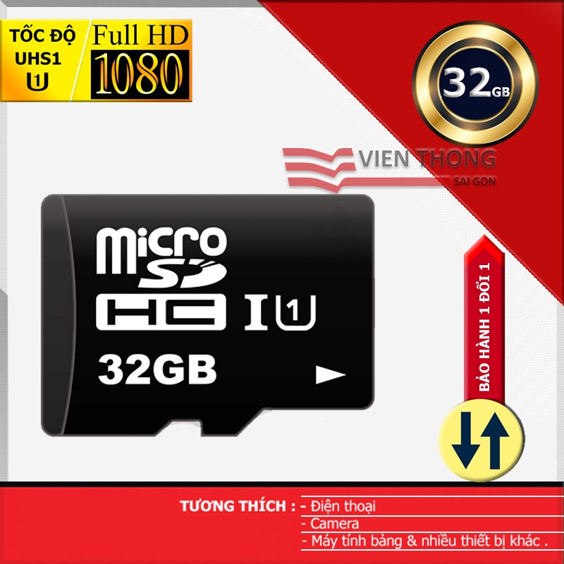 Thẻ nhớ 32GB U1 Tốc độ cao micro SDHC class10 - Bảo hành 12 tháng đổi mới