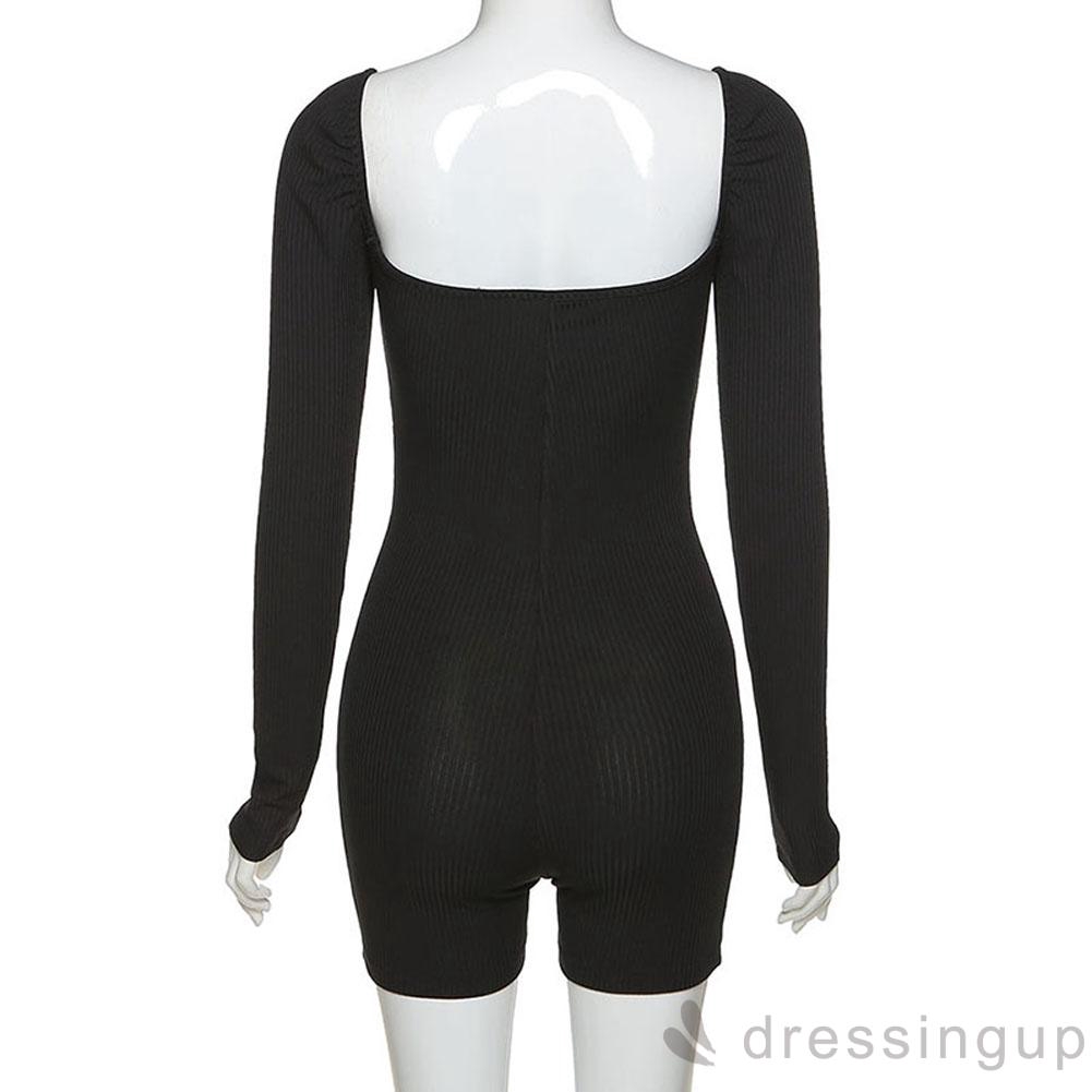 Jumpsuit Tay Dài Cổ Vuông Thiết Kế Hở Lưng Quyến Rũ