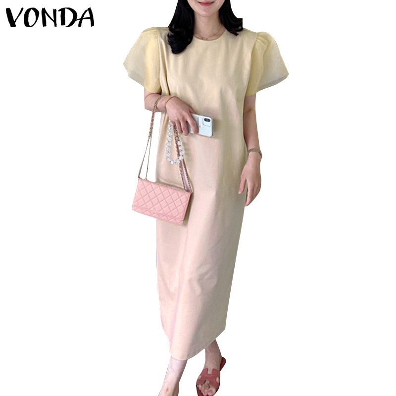Đầm dài VONDA xếp ly tay ngắn phong cách Hàn Quốc thời trang mùa hè tùy chọn màu sắc dành cho nữ