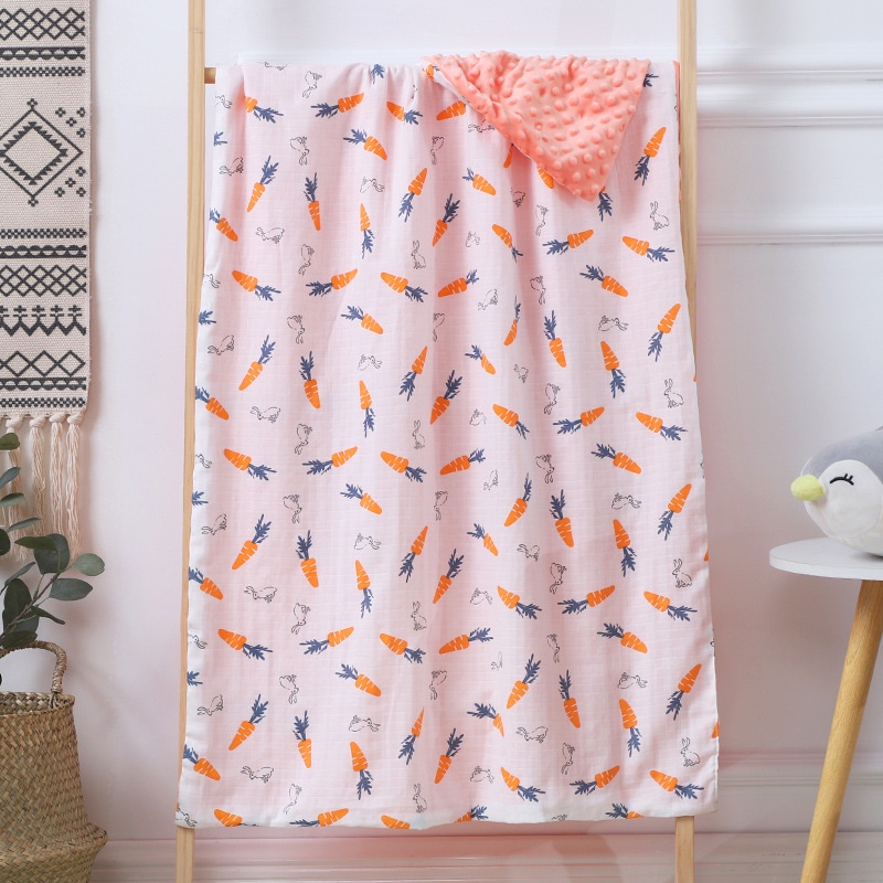 Chăn xô muslin mix nhung bi 4 mùa cho bé Thị Nắng Store, Chăn kích thước 70x110cm cho bé sơ sinh