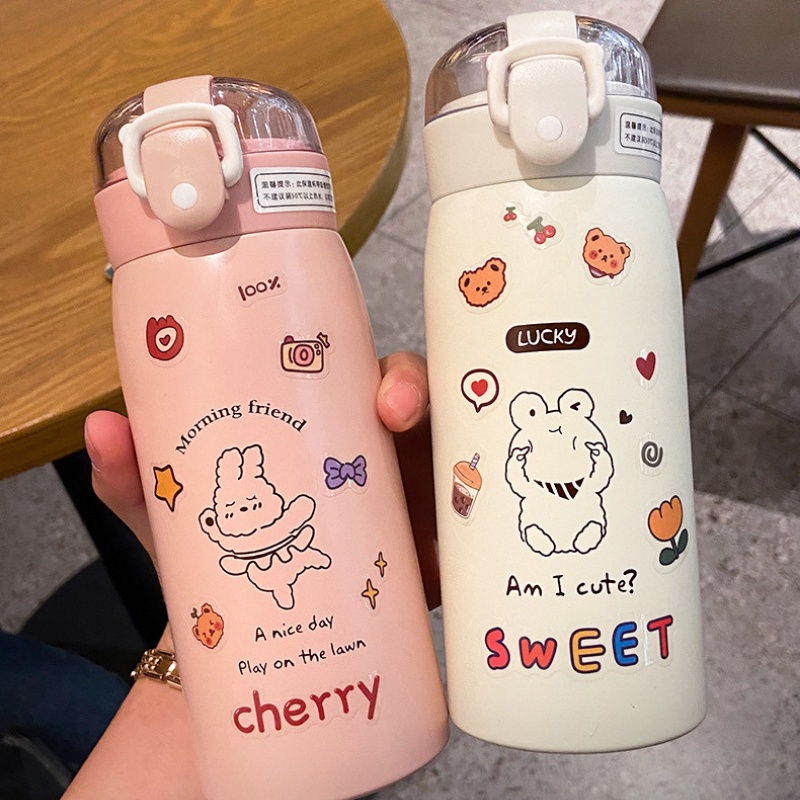 Bình Giữ Nhiệt +Túi cute dễ thương, Bình đựng nước giữ nhiệt inox 500ml có ống hút cho bé đi học - BlueStore