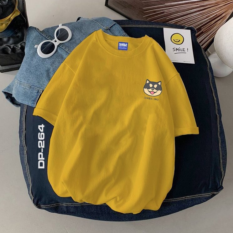 Coton 100% Áo Thun Nam Nữ Tay Lỡ Unisex Phông Trơn Oversize Form Rộng Basic Tee MÀU VÀNG NGHỆ HÌNH CHÓ MÈO DỄ THƯƠNG