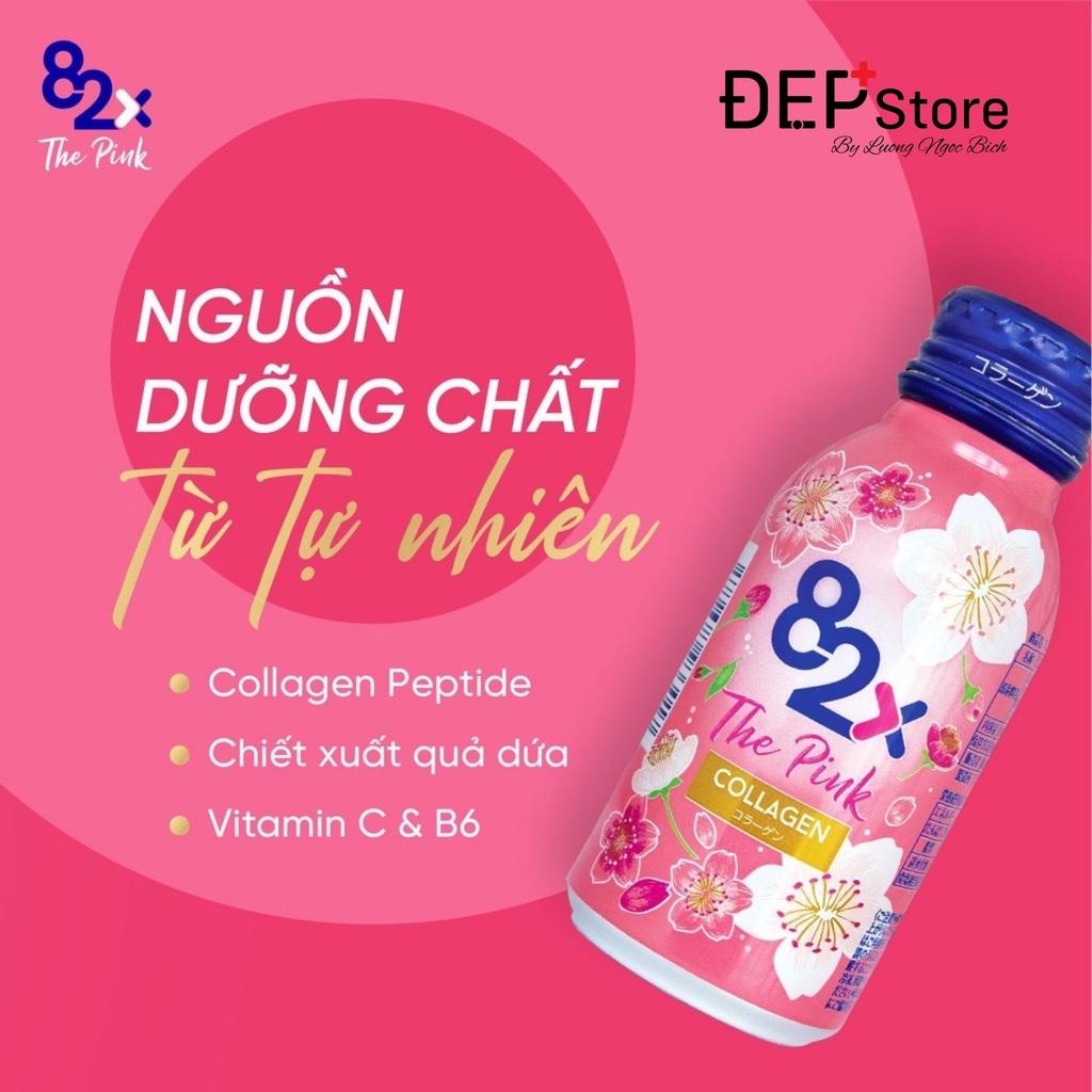 Nước Uống 82X The Pink Collagen 100ml Hàm Lượng 1000mg Collagen Lốc 10 chai 100ml/chai