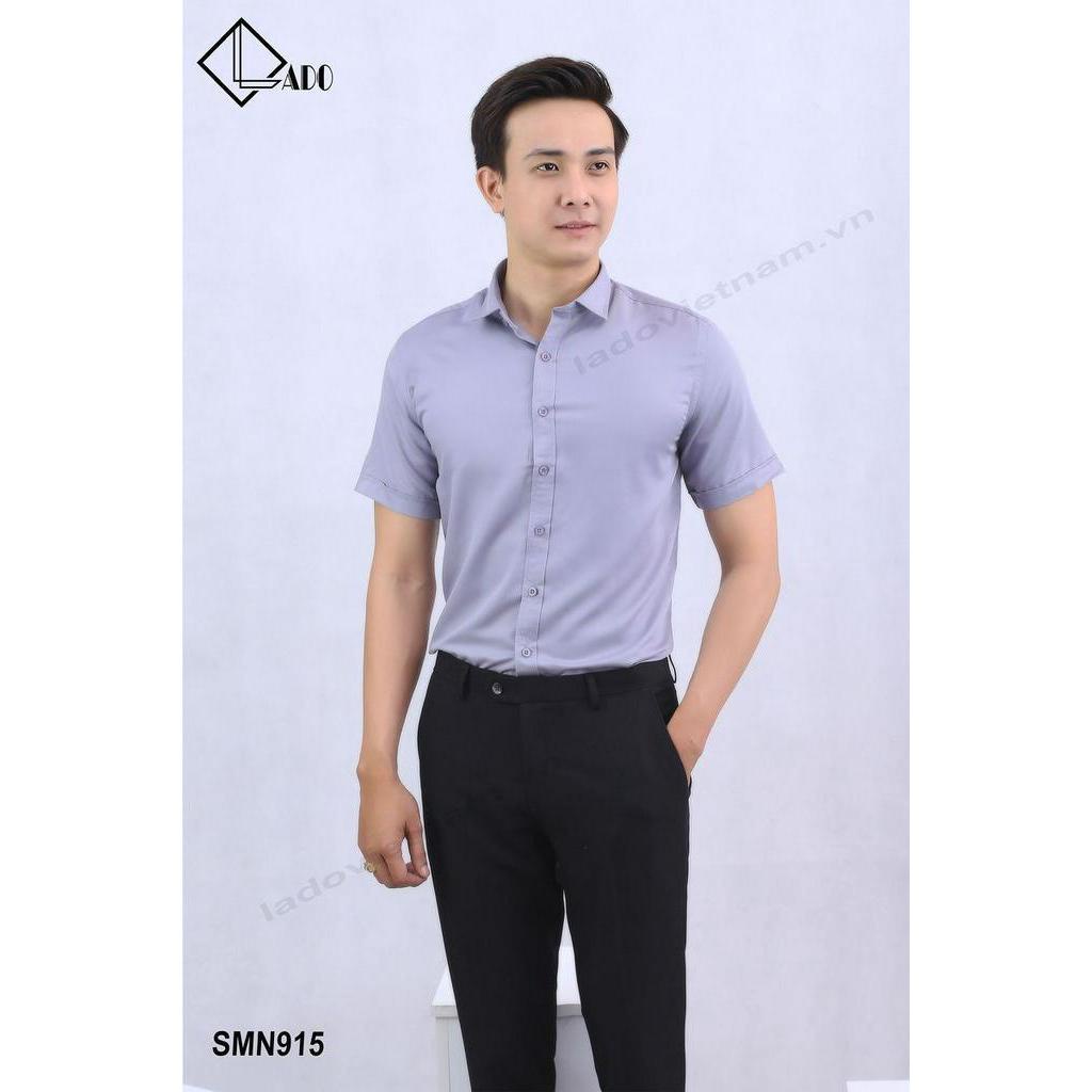 Áo sơ mi trơn ngắn tay màu xám co dãn nhẹ LADO 915