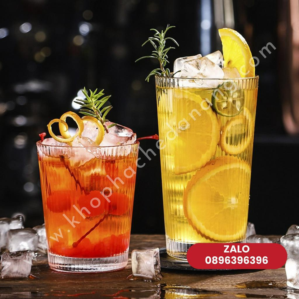 Ly thủy tinh sọc cao cấp, cốc thủy tinh uống trà, cafe, sinh tố dung tích 250ml và 360ml - Dụng cụ pha chế Đà Nẵng