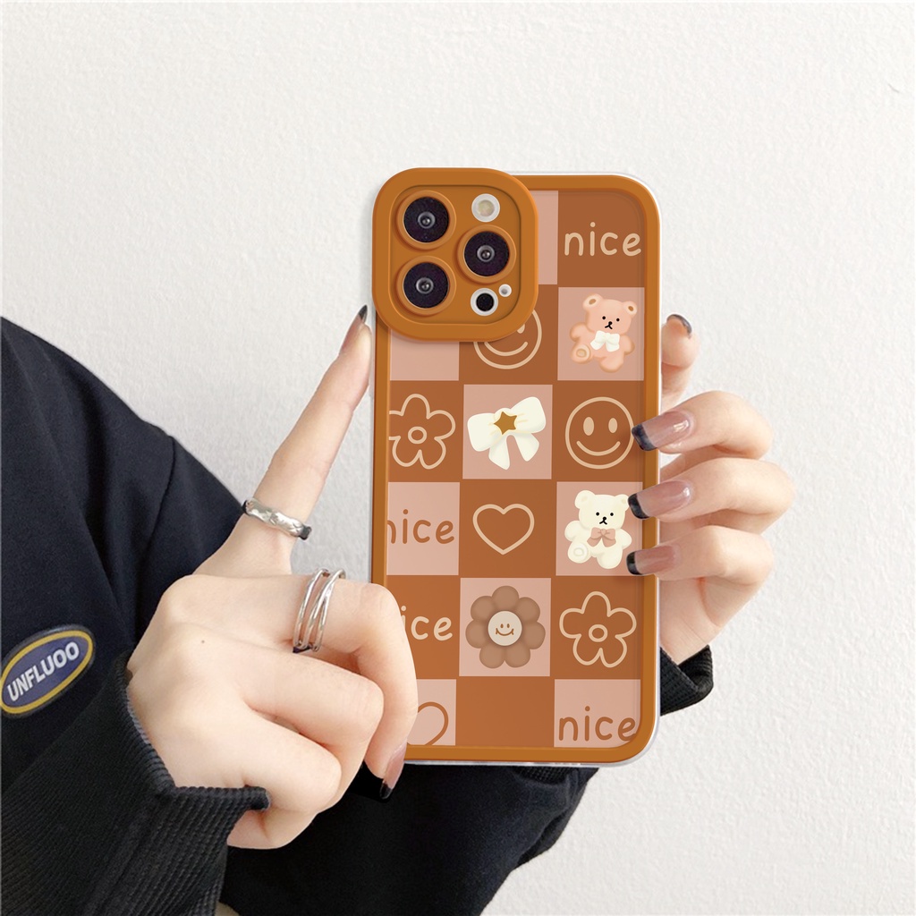Ốp lưng iphone Gấu hoa trong cạnh vuông 6/6plus/6s/6splus/7/7plus/8/8plus/x/xr/xs/11/12/13/pro/max/plus/promax - Orio