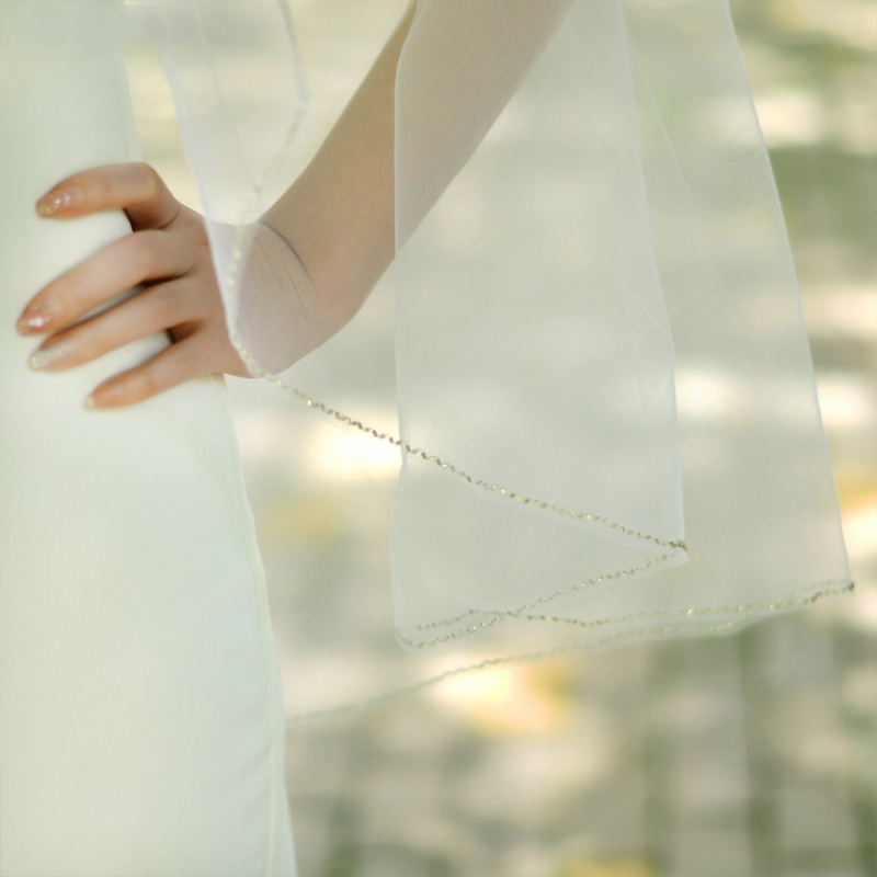 Mạng Che Mặt Một Lớp Bằng Vải Tuyn Cắt Cạnh Tinh Tế Cho Đám Cưới
