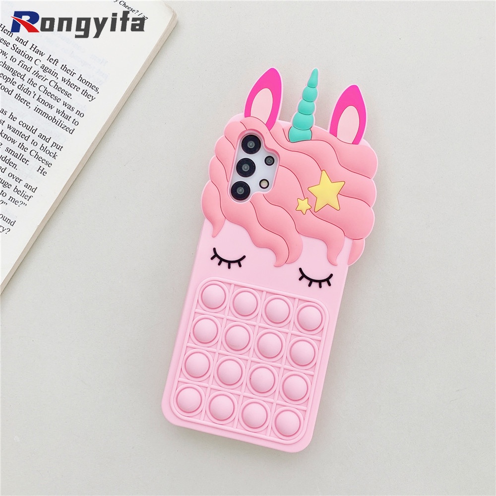 Ốp điện thoại silicone hình kỳ lân gắn bong bóng và có dây cho Samsung Galaxy Note 20 S21 S20 9U S10 10 S9 +