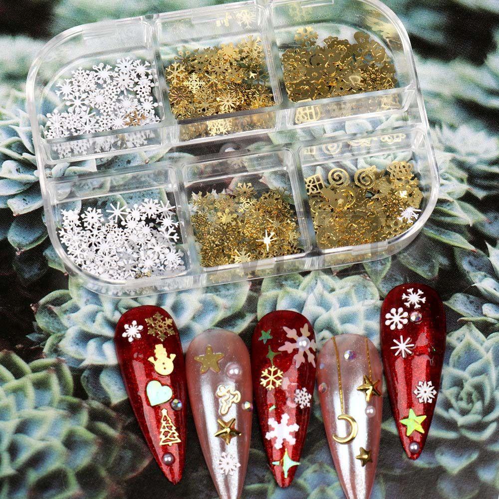 Hộp Phụ Kiện Trang Trí Móng Tay Hình Trái Tim / Trăng / Sao / Bông Tuyết Phong Cách Giáng Sinh