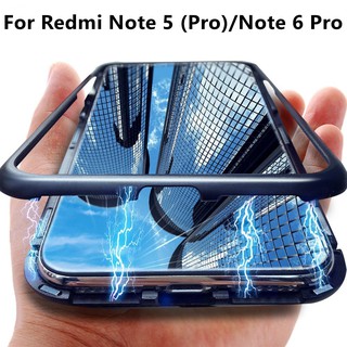 Ốp điện thoại kính cường lực viền nam châm chất lượng cao cho Xiaomi redmi note 5 note 6 pro