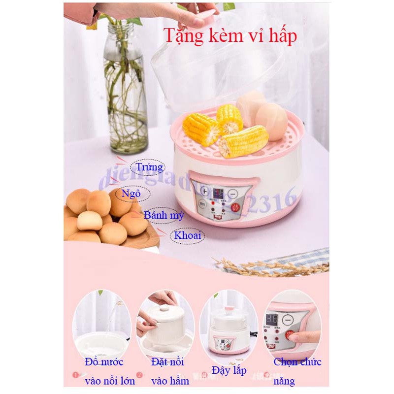 Nồi nấu cháo chậm, Nấu cháo trẻ em, hầm, nấu súp, các món hấp _ tặng kèm vỉ hấp