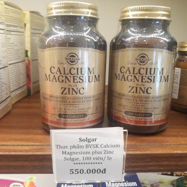 Thực Phẩm Bảo Vệ Sức Khỏe CALCIUM MAGNESIUM PLUS ZINC SOLGAR 100 viên
