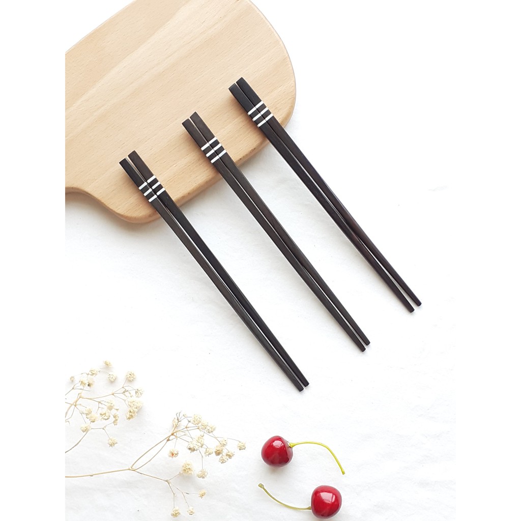 Đũa gỗ Mun vuông khảm trai 3 vạch - Đũa gỗ tự nhiên cao cấp 21.5 cm