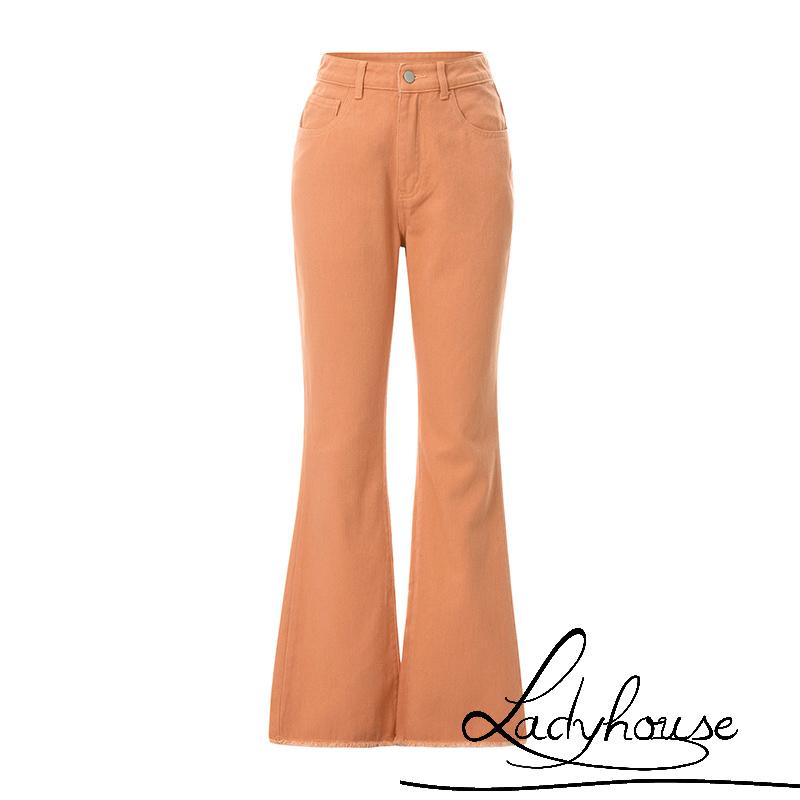 LD-Women Straight-leg Jeans, Adults Casual High Waisted Solid Color Denim Pants with Pockets