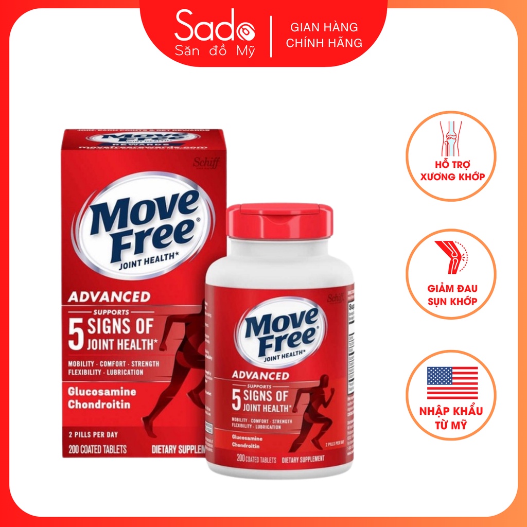 Viên Uống Schiff Move Free Joint Health Advanced Bổ Xương Khớp Làm Chậm Quá Trình Lão Hóa 200 Viên
