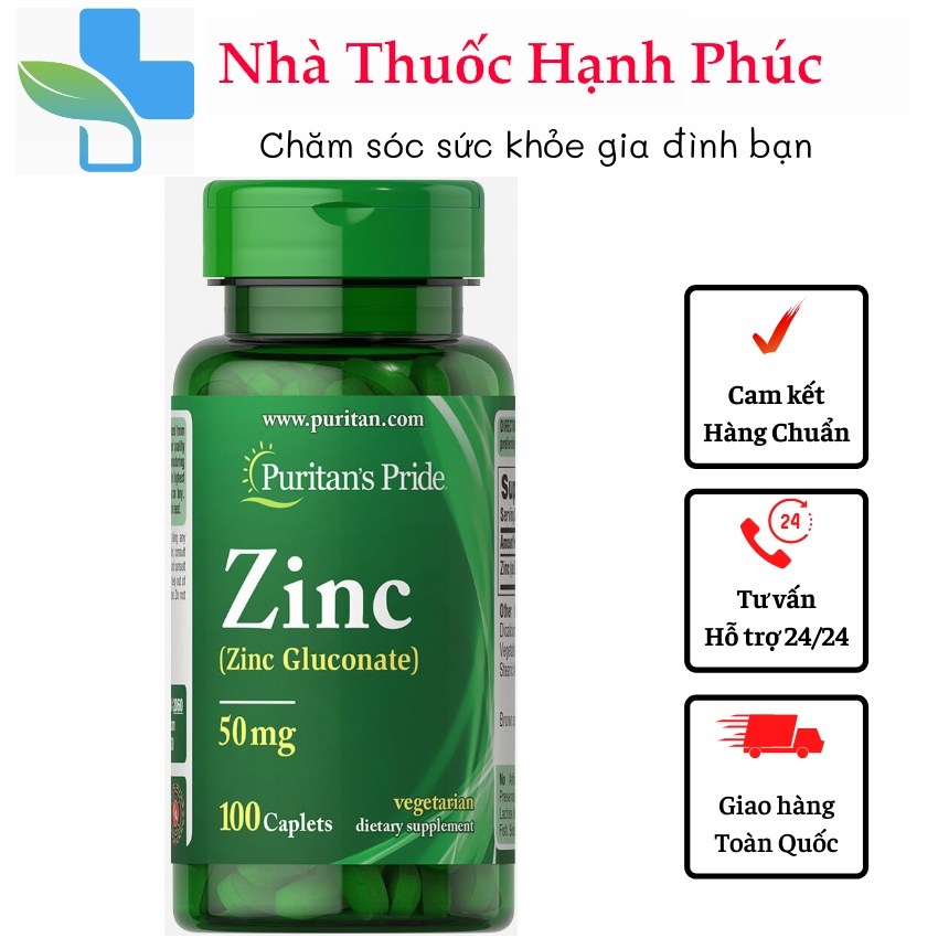 Viên Uống Kẽm Giảm Mụn,  Tăng Sức Đề Kháng Puritan's Pride Zinc Gluconate 50mg 100 Viên
