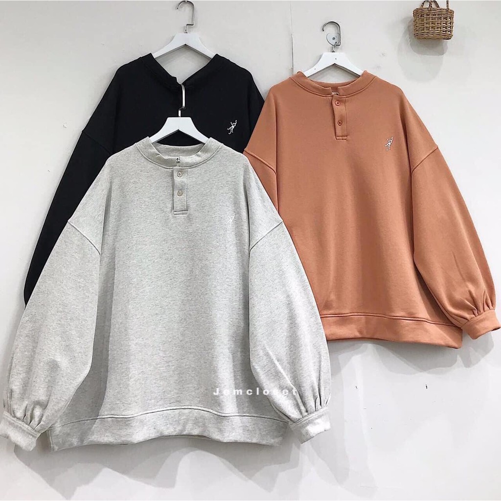 Áo sweater nỉ Be cúc bồng | BigBuy360 - bigbuy360.vn