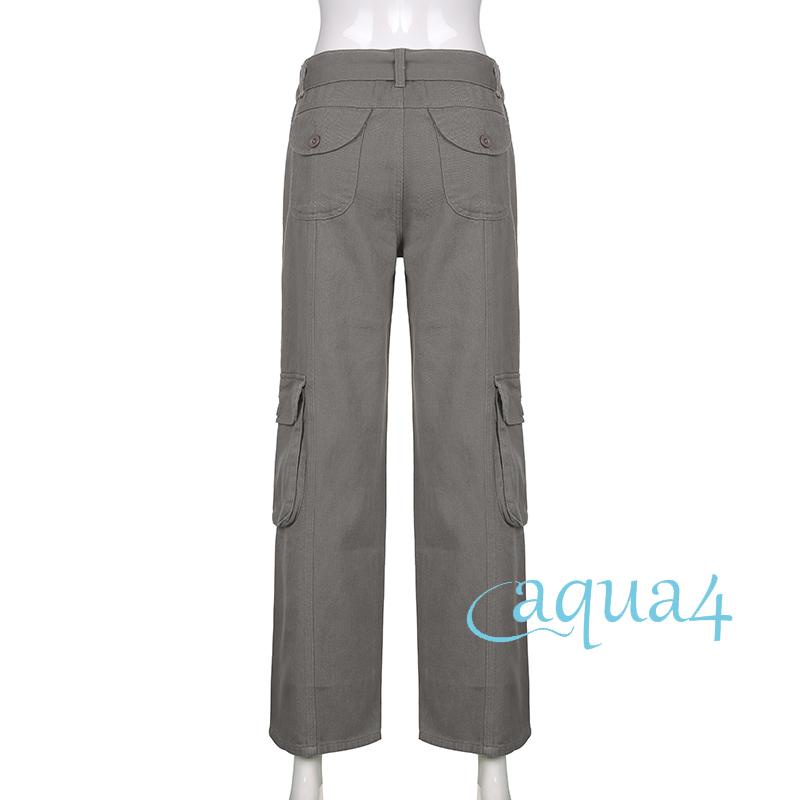 ANANA-Vintage Y2K Women Denim Low Waist Pockets Washed Straight Pants Loose Casual Bottoms Streetwear