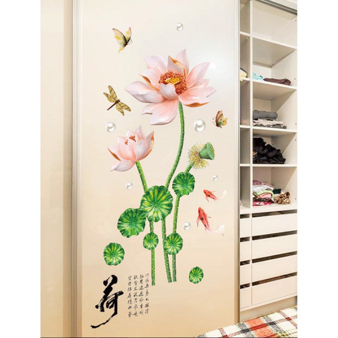 Decal trang trí tường Hoa Sen nở Hồng Nhạt