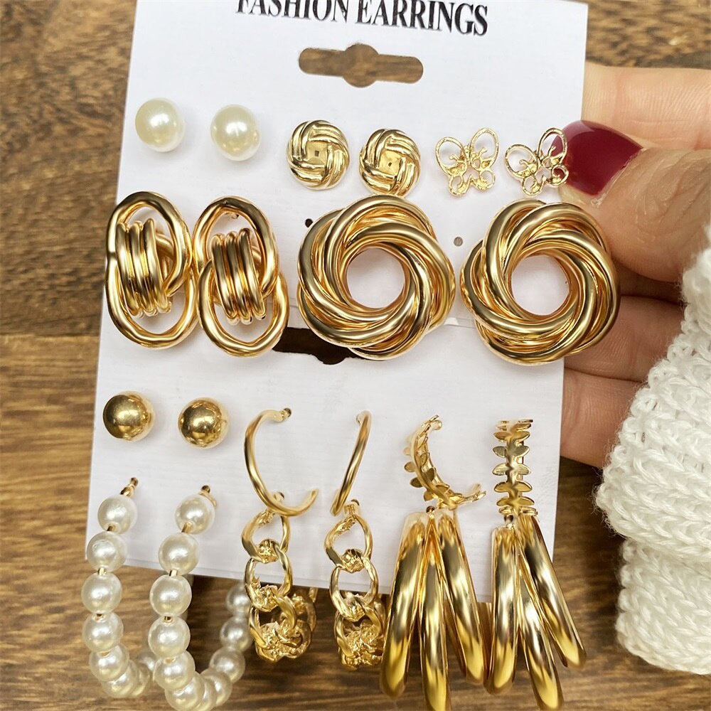 Set 12 khuyên tai nhiều kiểu dáng cho nữ