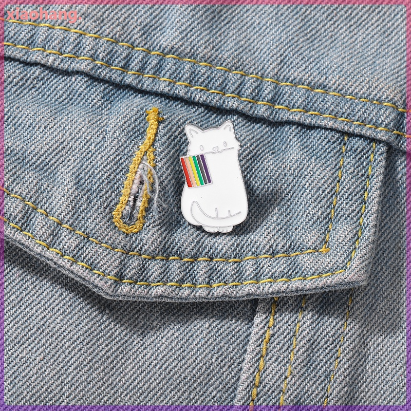 Huy Hiệu Cài Áo Hình Mèo Và Cầu Vồng Dễ Thương