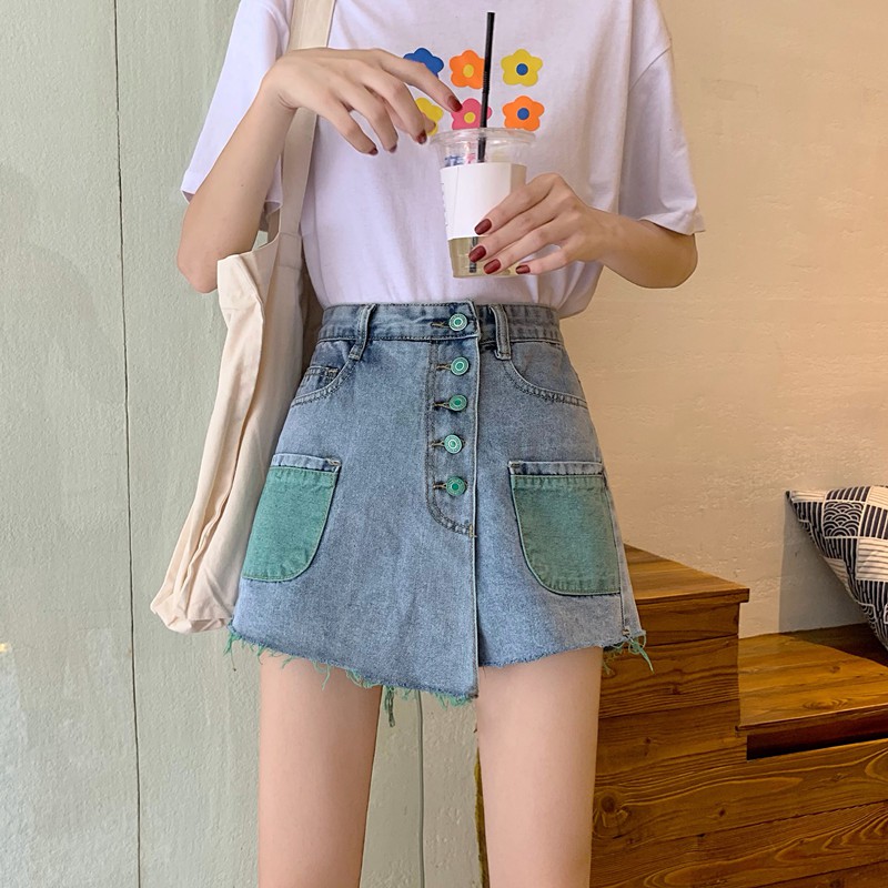 Xiaozhainv Quần short denim lưng cao phong cách Hàn Quốc | BigBuy360 - bigbuy360.vn