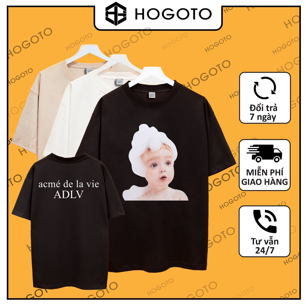 Áo thun tay lỡ ADLV bé xà bông Hogoto shop , Áo thun unisex nam nữ form rộng oversize chất liệu Cotton