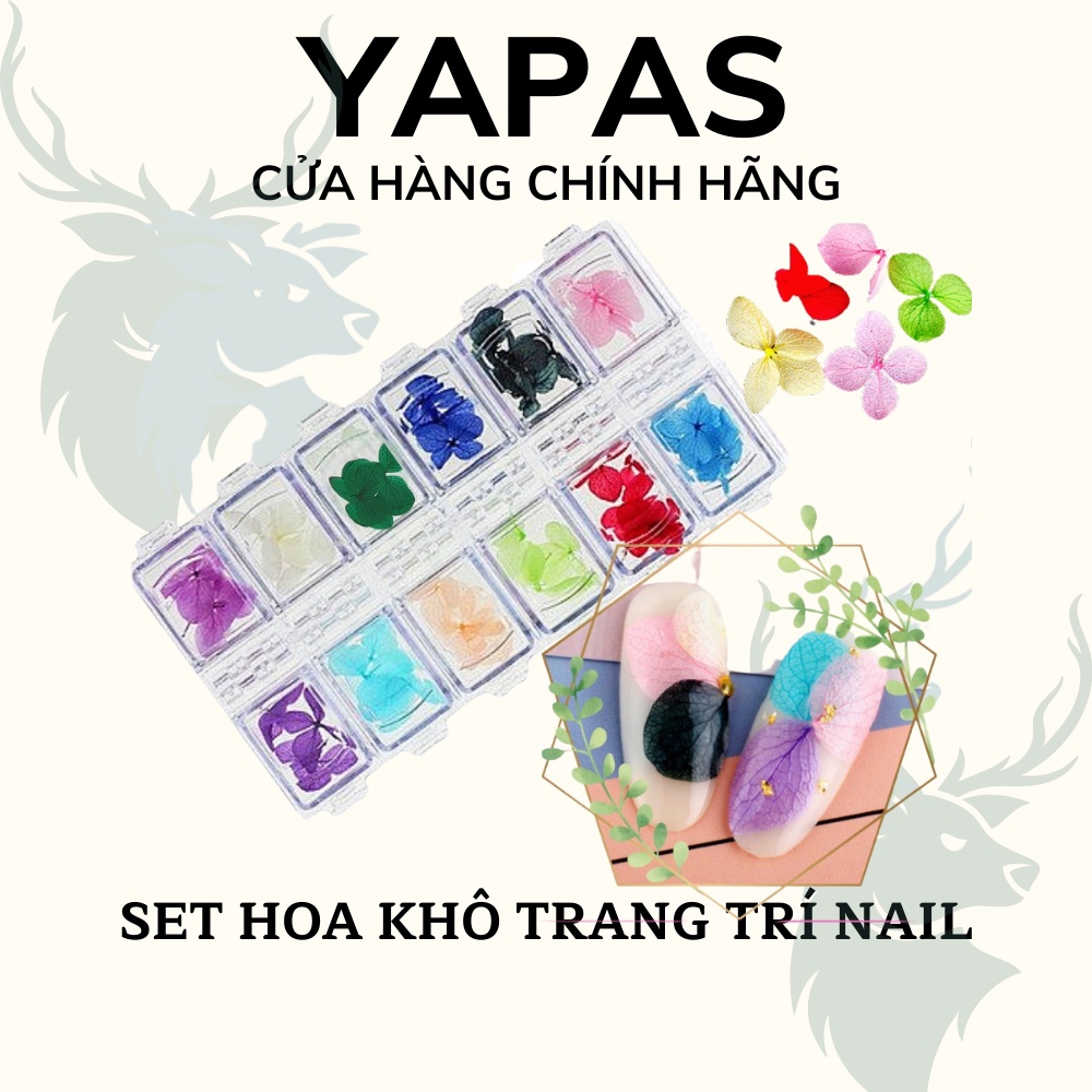 Hoa khô nail cánh to khay mix 12 màu, set hoa khô đen trắng phụ kiện ẩn trang trí móng chuyên nghiệp