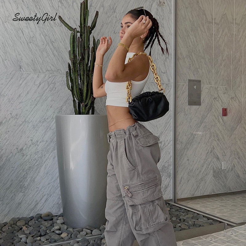 Quần Dài Thể Thao Lưng Thấp Màu Xám Trơn Phối Nút Thời Trang 2022 Cho Nữ