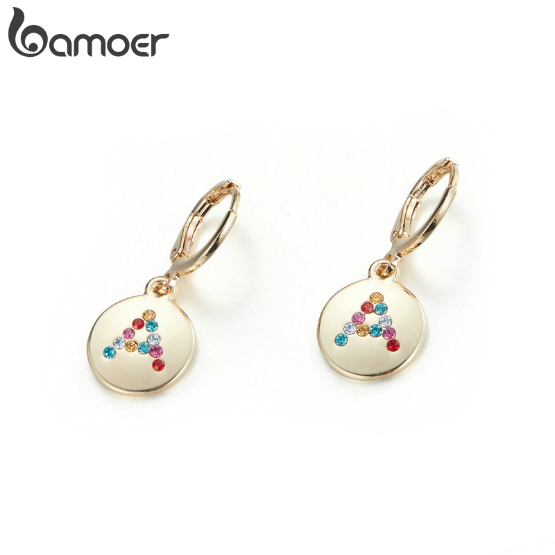 Bông tai Bamoer AIE077 bằng hợp kim không gây dị ứng dạng vòng đính đá thời trang làm quà tặng dành cho nữ