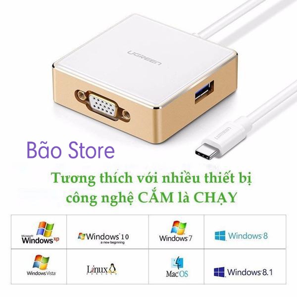 USB-C TO 3 USB + VGA + TYPE C UGREEN (30442) MV [ Freeship ] Chuyển từ Type C ra 3 cổng USB