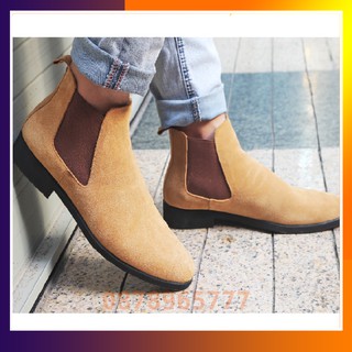 TẶNG LÓT TĂNG CHIỀU CAO 3CM -VIDEO - GIÀY CHELSEA BOOT NAM -Da Bò 100%- B001 Màu Vàng Nhạt