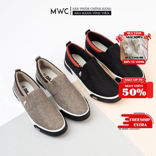 Giày Slipon Nam Thời Trang MWC Mũi Tròn Chất Liệu Vải Dệt Màu Đen Xám NASL- 6049