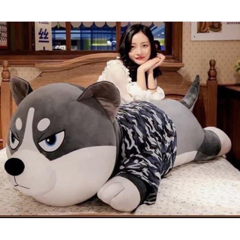 GẤU BÔNG CHÓ HUSKY MẶT NGÁO 1M5 CUTE SIÊU TO KHỔNG LỒ VẢI NHUNG CO GIÃN 4 CHIỀU MỀM MỊN