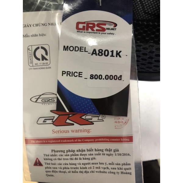 Mũ bảo hiểm trùm đầu GRS A801k nhiều màu - hàng chính hãng