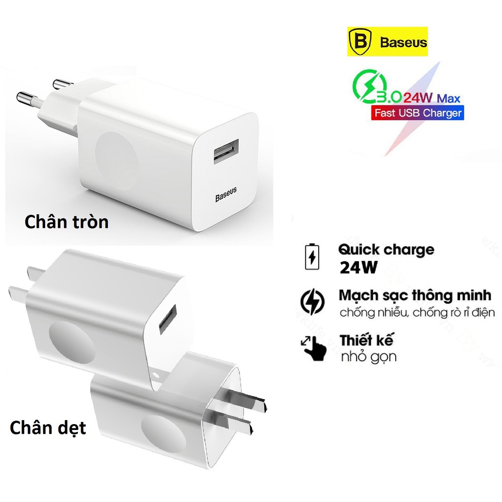 Cốc sạc nhanh QC3.0 24W Baseus Qualcome Quick Charge