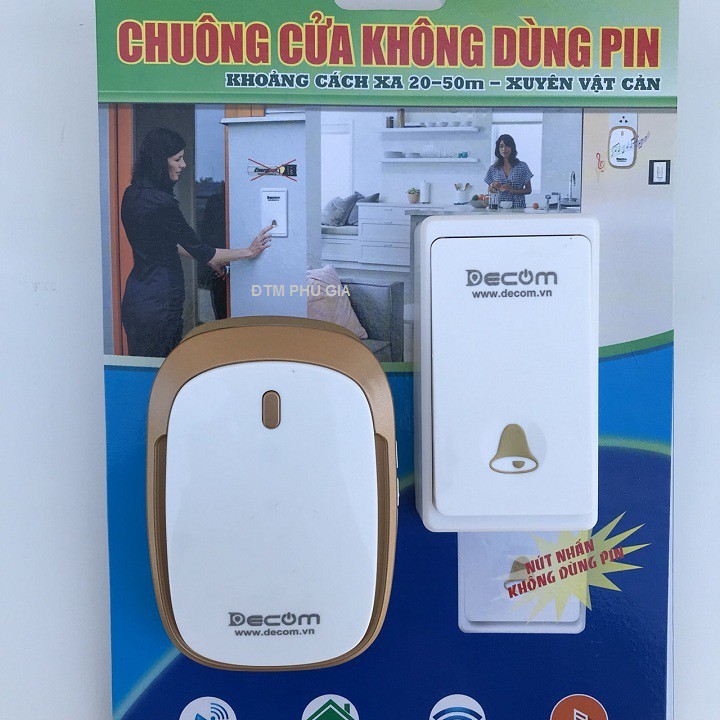 [CHÍNH HÃNG] Chuông Cửa Không Dây Cao Cấp Không Điện Không Pin, Nút Nhấn Chống Nước