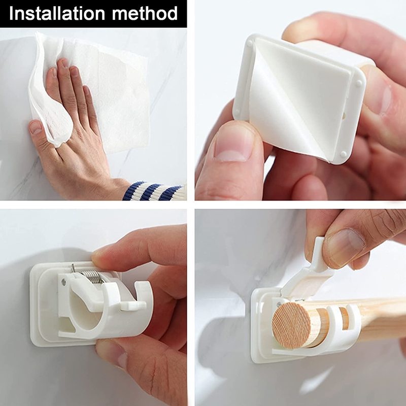 Set 2 móc kẹp thanh treo rèm cửa gắn tường tự dính có thể điều chỉnh