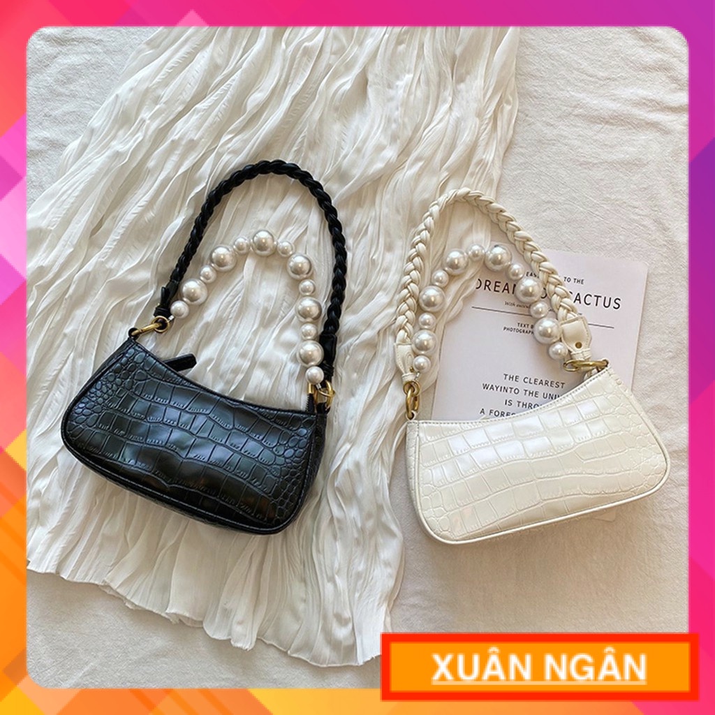 Túi kẹp nách Ngọc Trinh túi xách nữ đeo vai đeo chéo kèm ngọc da vân cá sấu hàng loại 1 TKNANGOCMINI + ảnh thật HOT