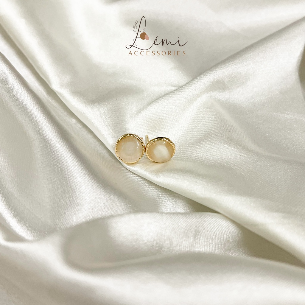 Bông tai đính đá hình tròn Lémi đơn giản nhỏ gọn bền màu thời trang Hàn Quốc Lemi accessories