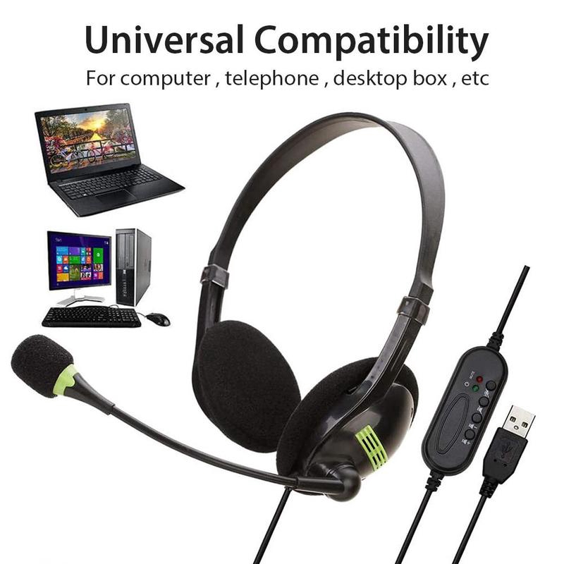 Tai Nghe Trùm Đầu Có Dây Usb Và Mic Dài 1.8m Trọng Lượng Nhẹ Giảm Tiếng Ồn
