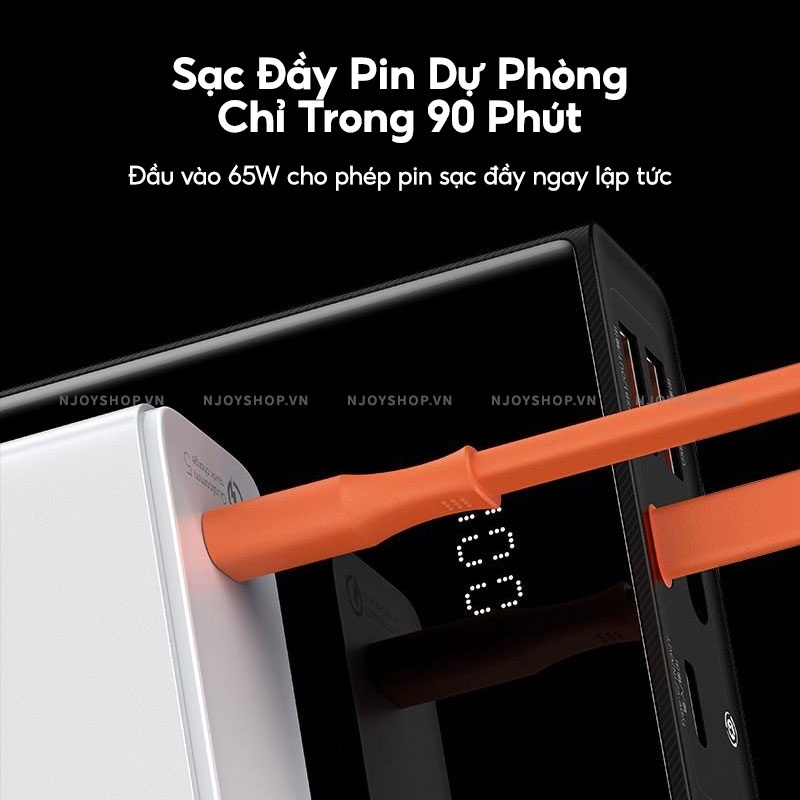 Sạc Dự Phòng 20000mAh Sạc Nhanh 65W Led Báo Pin BASEUS Elf Digital Display 3 Cổng Sạc Cho iPhone Samsung Xiaomi Oppo